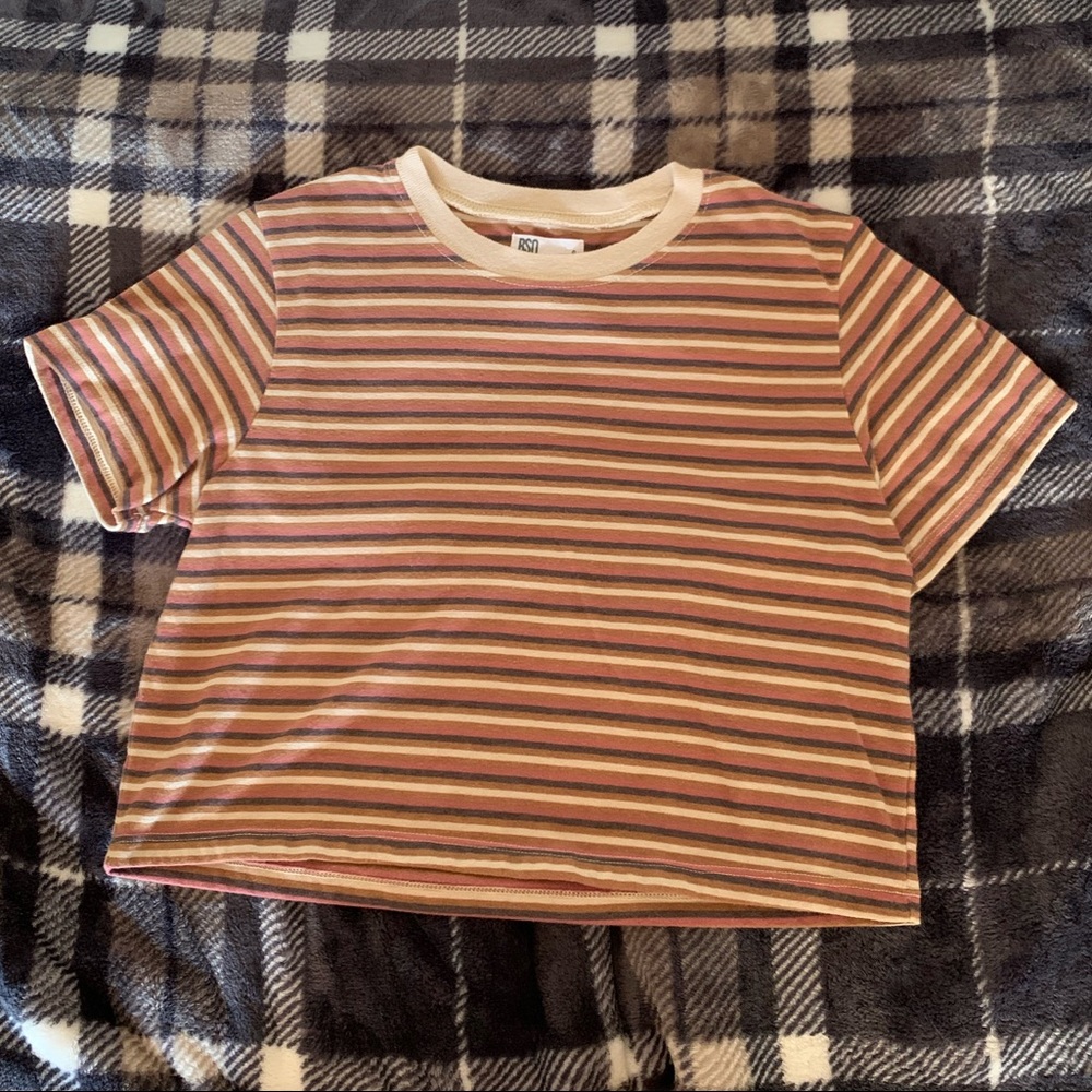 RSQ from Urban Outfitters  Stripped brown, tan, red cropped t-shirt  Size- Small